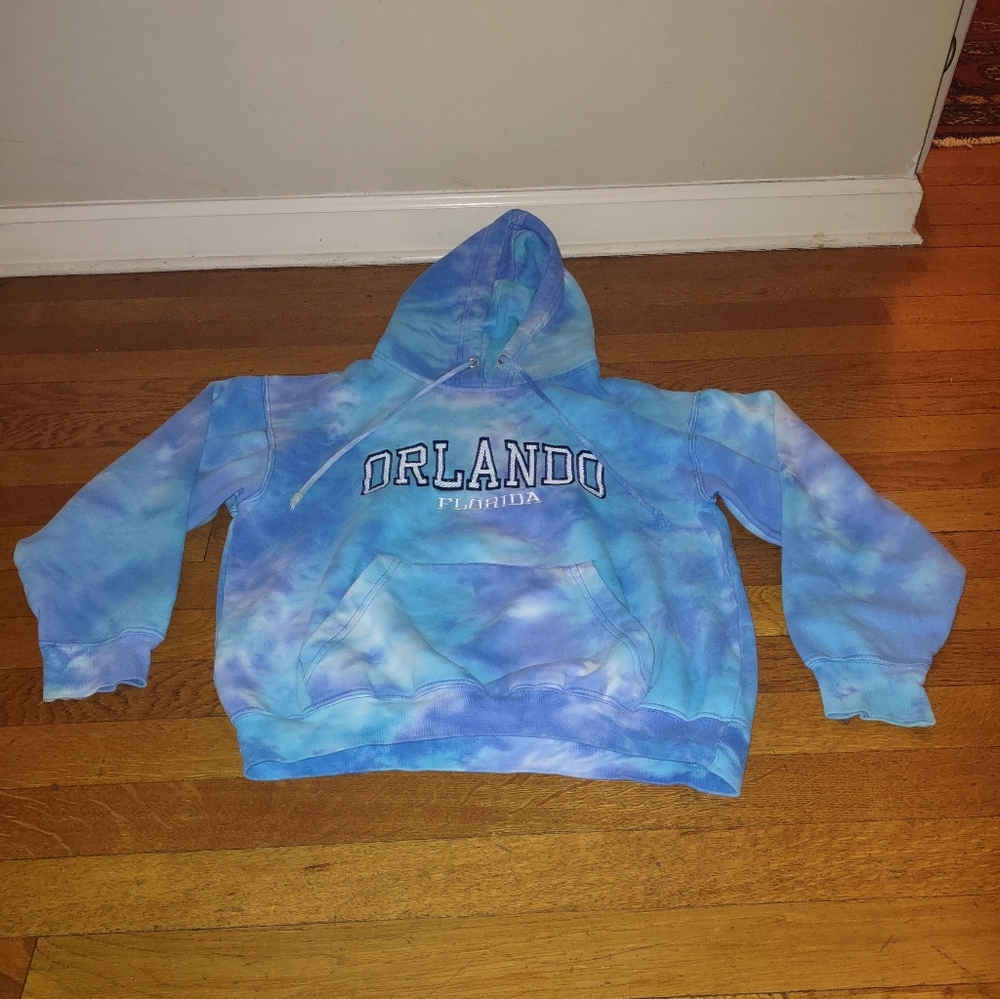 Orlando Florida Tie Dye Hoodie Sweatshirt Y2K Vintage Souvenir Blue Pullover Sm